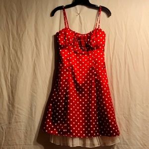 Red polka dot spaghetti strap dress